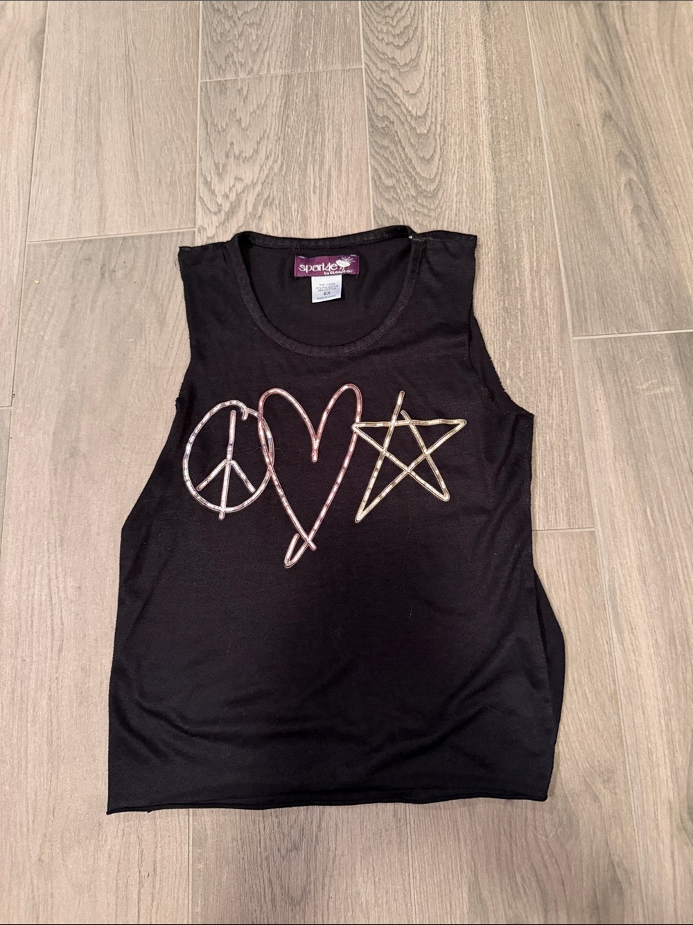 Sparkle Girls Black Sleeveless Graphic Tank Size 6x